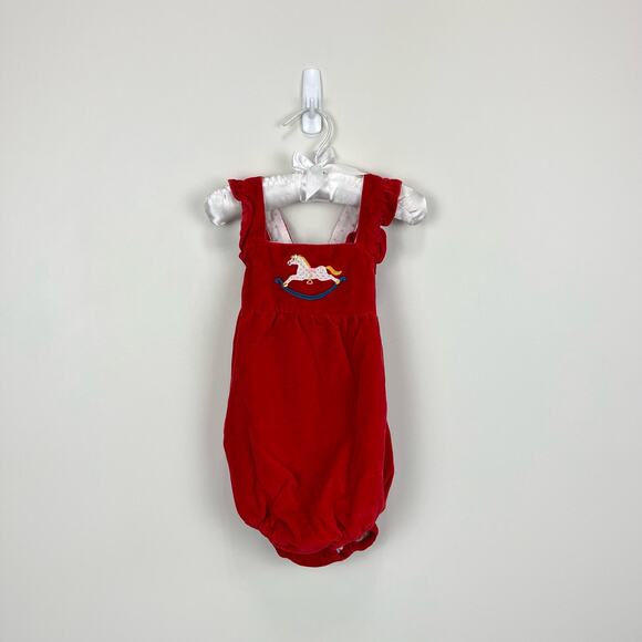 Mini Boden Other - Mini Boden Polish Red Velvet Rocking Horse Romper 18-24 Months